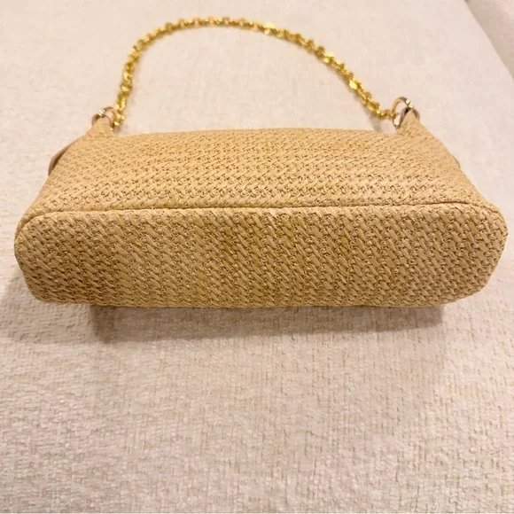 Woven Straw Shoulder Bag with Gold Chain Handle - Natural - Picture 5 of 9